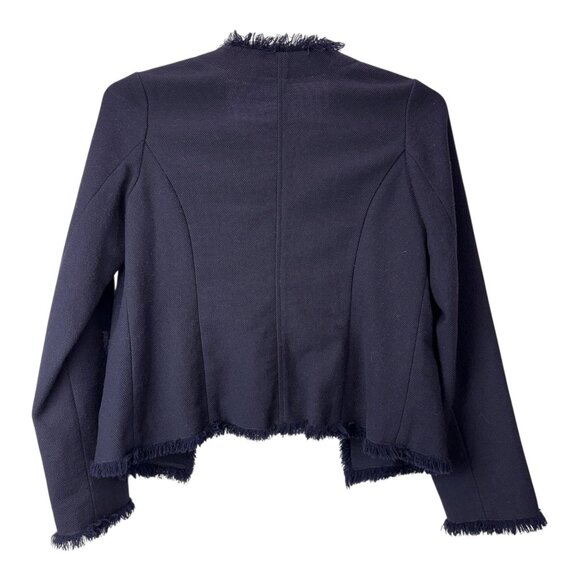 Ann Mashburn Wool Blazer Jacket Womens Medium Navy Blue Fringe - Picture 2 of 13